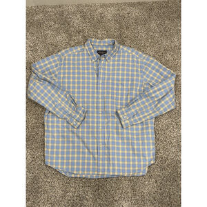 Eddie Bauer Men’s XL Button Down Shirt Blue Yellow Plaid Long Sleeve